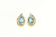 14K Yellow Gold Blue Topaz Diamond Accent Classic Stud Earrings
