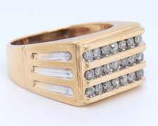Powerful Yellow Gold Triple Row Diamond Men's Band