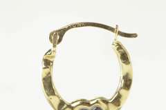 10K Yellow Gold Two Tone Heart Pattern Puffy Hoop Earrings