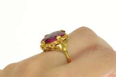 22K Yellow Gold 1930's Ornate Scalloped Syn. Ruby Statement Ring