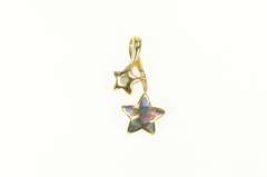 14K Yellow Gold Diamond Black Opal Inlay Star Loop Statement Pendant