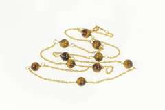 14K Yellow Gold Tiger's Eye Beaded Retro Statement Necklace