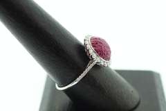 Stupendous Cluster Ruby 18k White Gold Solar Ring rimmed with Diamonds