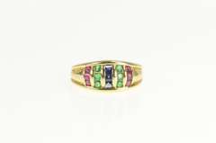 18K Yellow Gold Princess Sapphire Ruby Emerald Striped Band Ring