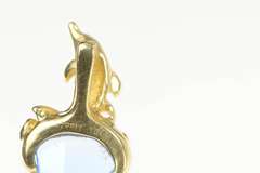 14K Yellow Gold Dolphin Fantasy Cut Syn. Sapphire Drop Pendant