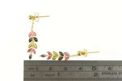 18K Yellow Gold Peridot Sapphire Ruby Leaf Dangle Stud Earrings