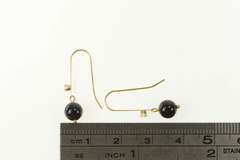 14K Yellow Gold Black Onyx Ball CZ Accent Dangle Hook Earrings