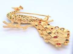 Majestic Yellow Gold Ruby, Sapphire and Emerald Peacock Brooch