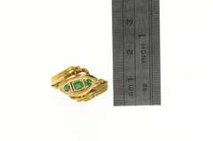 14K Yellow Gold 1950's Natural Emerald Raised Filigree Bypass Ring