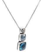 David Yurman Chiclet Diamond Hematite and Blue Topaz Pendant Necklace in Sterling