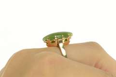 14K Yellow Gold 1960's Marquise Nephrite Cabochon Navette Ring