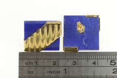 14K Yellow Gold Squared Lapis Lazuli Scalloped Geometric Earrings