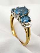 Stylish Ring with 3 Oval Blue Topaz