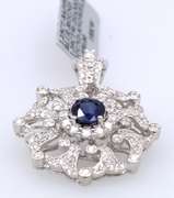 New 1.25ct Round Sapphire and 1.39ctw Diamond Snowflake Pendant in 18K