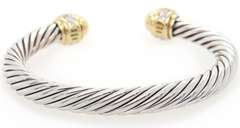 David Yurman Diamond Two Tone Cuff Bracelet in 18K and Sterling