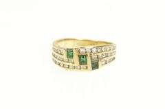 14K Yellow Gold 0.83 Ctw Princess Emerald Diamond Tiered Band Ring