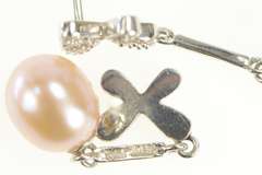 14K White Gold Butterfly Flower Pink Pearl Dangle Earrings