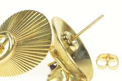 14K Yellow Gold 1960's Sapphire Ornate Grooved Swirl Drop Earrings