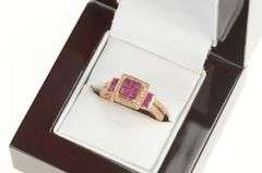 14K Rose Gold Princess Ruby Cluster Diamond Engagement Ring