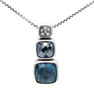 David Yurman Chiclet Diamond Hematite and Blue Topaz Pendant Necklace in Sterling