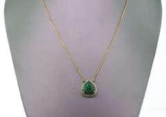 14kt Yellow Gold, Emerald & Diamond Pendant Necklace