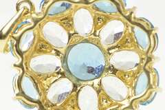 14K Yellow Gold Blue Topaz CZ Diamond Accent Round Cluster Pendant