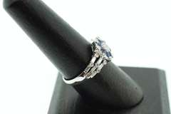 Illustrious 18k White Gold Diamond Cluster Ring with Sapphire Moat