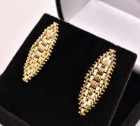 Lavish Basket Weave Earrings in 14K Yellow Gold