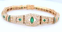 Unforgettable 18kt Yellow Gold Marquise and Square Shape Emerald and Diamond Bracelet