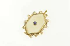 14K Yellow Gold Camphor Glass Filigree Trim Sapphire Pendant