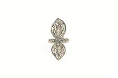 Sterling Silver Two Tone 18k Gold Filigree CZ Bypass Vine Ring