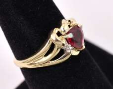 Romantic Ruby Heart and Diamond Ring in Yellow Gold