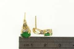 14K Yellow Gold Oval Natural Emerald Diamond Accent Stud Earrings
