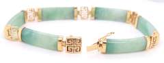 Handsome Yellow Gold Green Jade Link Bracelet
