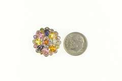 14K Yellow Gold Round Natural Sapphire Diamond Flower Cluster Pendant