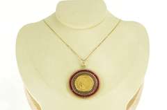 14K Yellow Gold 1914 Indian $2.50 Syn Ruby Medallion Charm/Pendant