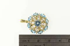 14K Yellow Gold Blue Topaz CZ Diamond Accent Round Cluster Pendant