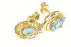14K Yellow Gold Blue Topaz Diamond Accent Classic Stud Earrings