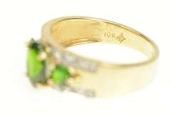 10K Yellow Gold Green Tourmaline Diamond Ornate Statement Ring