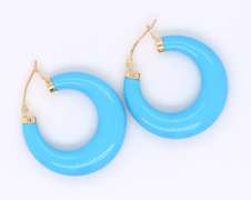Beautiful Yellow Gold Turquoise Hoop Earrings