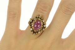 14K Yellow Gold 4.27 Ctw Ruby Cabochon Diamond Cocktail Ring