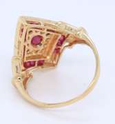 Pleasing Yellow Gold Ruby and Diamond Deco Style Ring