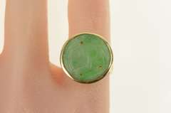 14K Yellow Gold Carved P Monogram Ornate Jade Cursive Initial Ring