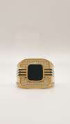 Men's 14kt Solid Yellow Gold, Onyx, & CZ Ring