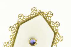 14K Yellow Gold Camphor Glass Filigree Trim Sapphire Pendant