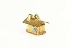 14K Yellow Gold 3D House Home Sweet Home Turquoise Charm/Pendant