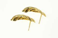 14K Yellow Gold Retro Curved Twist Design Semi Hoop Vintage Earrings