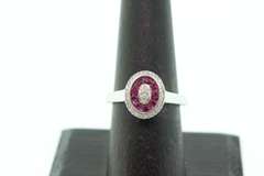 18k White Gold Diamond Cluster Ruby Ring