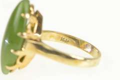 14K Yellow Gold 1960's Marquise Nephrite Cabochon Navette Ring