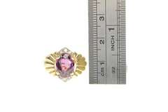 18K Yellow Gold Rhodolite Garnet Diamond Grooved Statement Ring